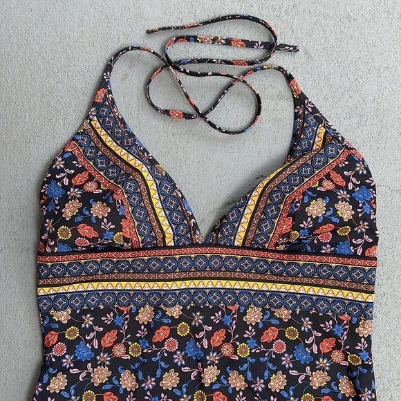 BODEN Halter Swimsuit Floral Plunge One Piece Size 12 - Picture 2 of 7